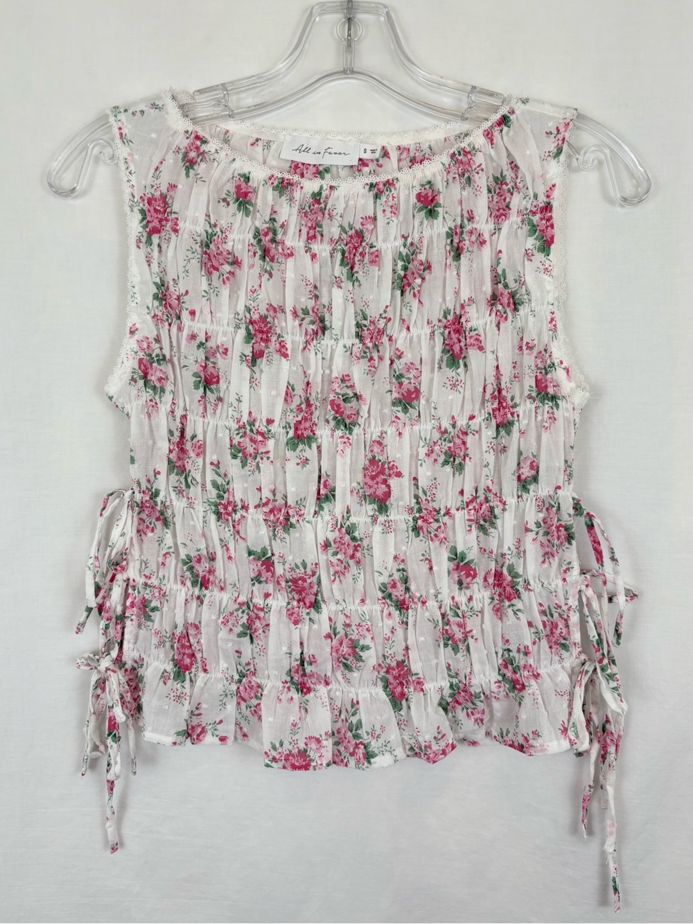 All in Favor Floral Smocked Side Tie Cotton Tank Small